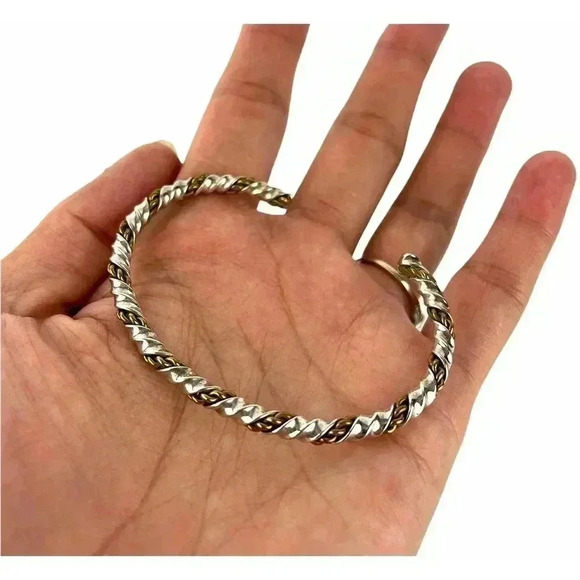 Twisted Copper and Steel Bangle Bracelet Cuff Swirl Two Tone Jewelry - Picture 1 of 10